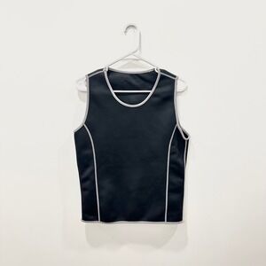 SaunaFX Mens Black Sauna Vest‎ Sweat Suit Workout Tank Top Grey Trim Size L